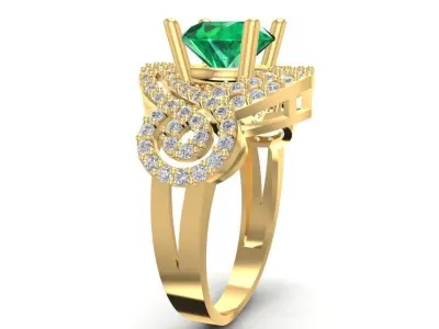Luxury Emerald Halo Double Row Diamond Ring for Women 1726 3D print model
