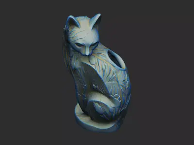 cat vase tulip floral house plant art animal statue pet royal 3D print model