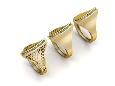  Modern Filigree Gold Ring  3D Print Casting 3 pcs 3D print model