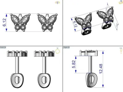 Butterfly Stud Earrings 3D print model