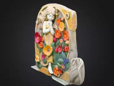 Enchanted Floral Maiden Relief Low-poly 3D model