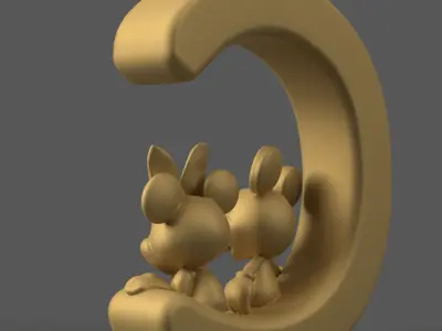 Cute mickey mouse and minnie Letter C for Fun Decoration 3D print model