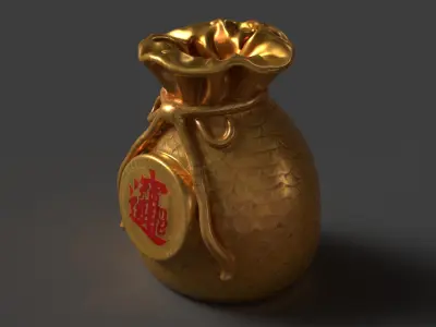 Chinese money bag  Low-poly 3D model