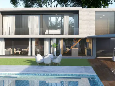 Architecture modern house with swimming pool 3D model