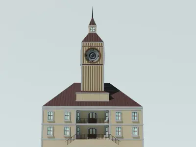 Simple low poly Town hall pbr game ready Free low-poly 3D model