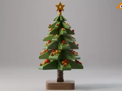 Painted wooden christmas tree 03 Low-poly 3D model