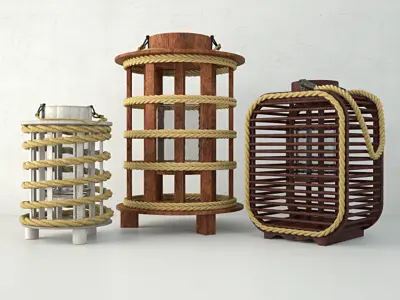 Wood and Rope Lanterns 3D model