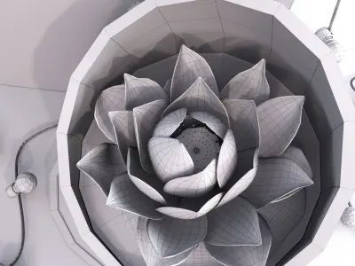 Pink water lily lotus plants vase with string led lights   3D model