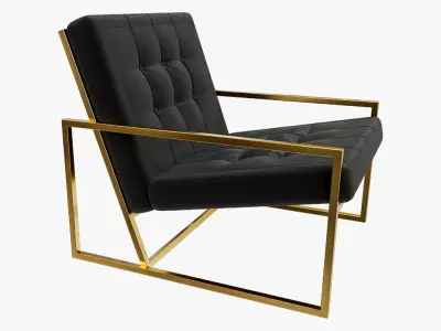  Modern Luxury Chair - Gold Metal and Black Leather 3D model