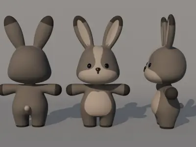 Rigged Cartoon Rabbit Low-poly 3D model