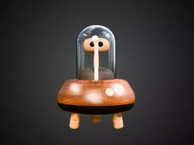 Wooden Figure with Glass Dome Low-poly 3D model