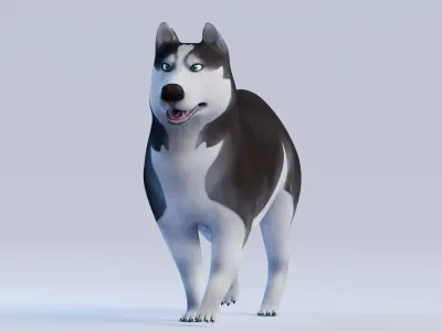 Low poly - Stylized dog - Siberian Husky Low-poly 3D model