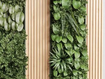 Vertical walled garden in wooden frame 21 3D model