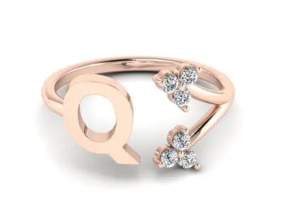 Jewelry Alphabet Ring  Q with Diamonds  3D print model