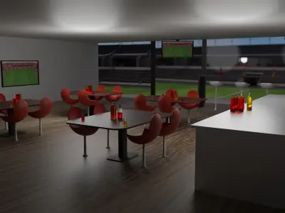 Football Stadium and Interiors Low-poly 3D model