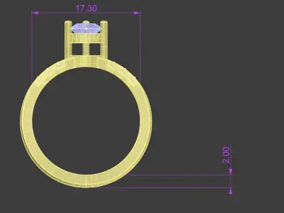 Trillion Cut Ladies Ring Size 7 Round Gems Gold Sterling Jewelry 3D print model