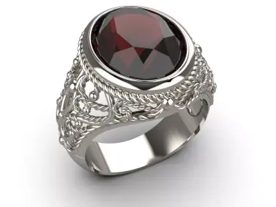 Ring with monograms and stone 3D print model
