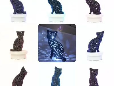 Modern Vornoi Lamp Cute Cat Statue NO SUPPORT 3D print model