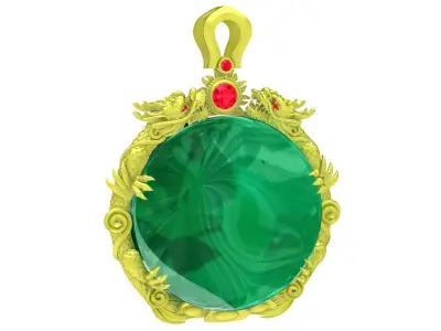 Luxury Oval Green Gemstone Pendant with Ornate Frame  4005 3D print model