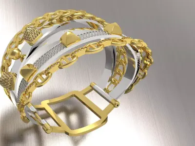 Luxury two-tone gold and diamond cuff bracelet model  bg0010 3D print model