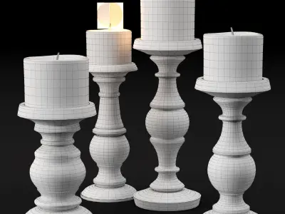 candlestick set 3 wooden candle holder 3D model