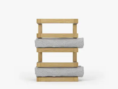 towel set three towels on wooden shelf 3D model