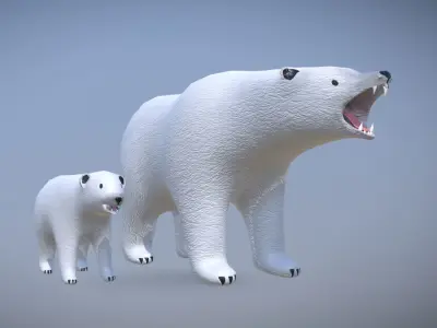 Polar bears - Mother and Cub Low-poly 3D model