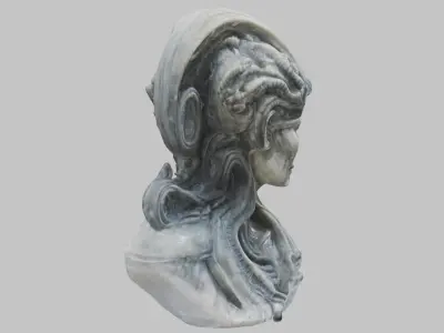 HR Giger Woman Head Bust Marble Sculpture Low-poly 3D model