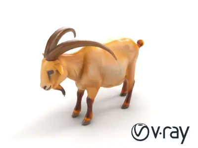 Beige Coat Curved Horn Goat model pack Low-poly 3D model