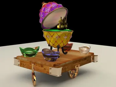 Chinese gold Ingot with Russia Faberge egg  and gourd 3D model