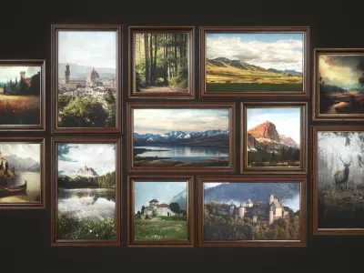 Set of paintings with a frame Low-poly 3D model