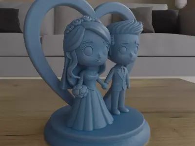 Cute Chibi Wedding Couple Heart STL 3D print model