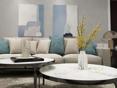 Living Room and Kitchen Combo 3D model