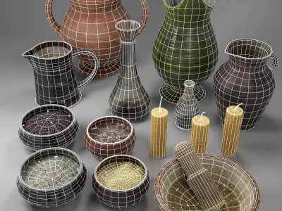 Herb Bowls Scene Low-poly 3D model