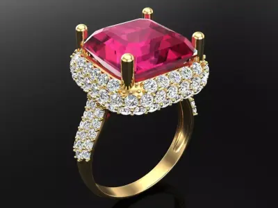 Gemstone rings - Square stone ring - Diamond rings -  N299 3D print model