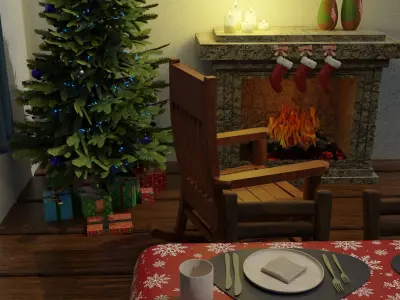 Isometric Christmas Room Low-poly 3D model