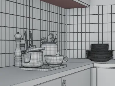 Blue Kitchen - Realistic Interior Scene 3D model