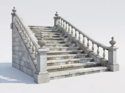 Classic Stone Staircase Balustrade Ornate Garden Steps 3D Model Low-poly 3D model