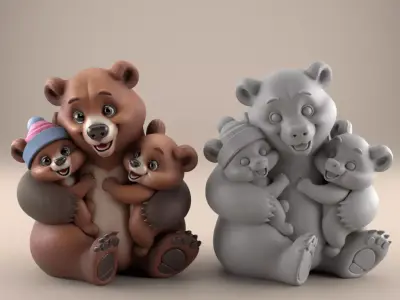 Cute Bear Family 3D STL File for Fun Decor 3D print model