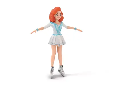 D Figure Skater Character Model Rigged and Animated Low-poly 3D model