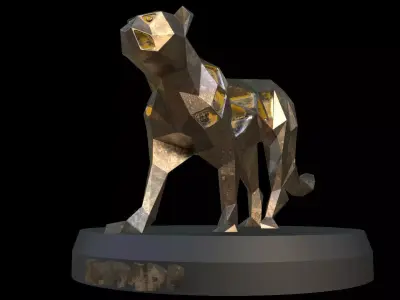 Steampunk Leopard Pose Low-poly 3D model