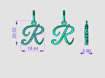 Initial Letter R Alphabet pendant 3D print model