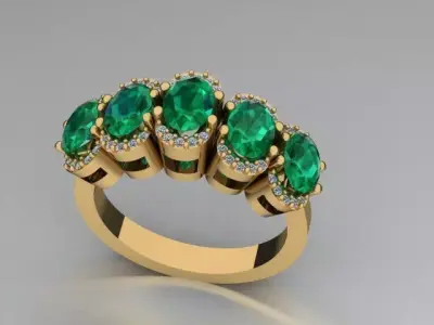 FIVE STONE OVAL RING  3D print model