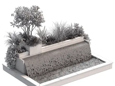 Landscape waterfall and plant set 645 3D model