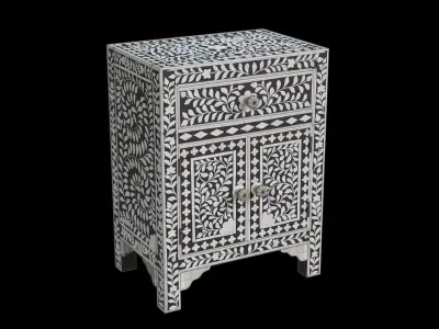 Black Floral Bed Side Table Low-poly 3D model