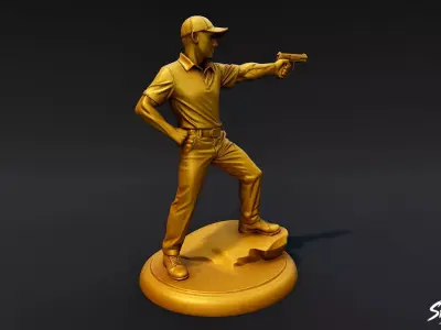 Golden Shooting Statue Low-poly 3D model