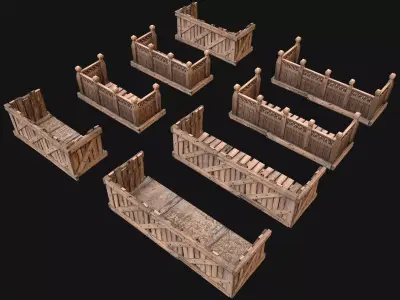 Medieval Wooden Balcony Low-poly 3D model