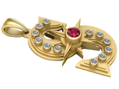 Gold Pendant Ruby  3D print model