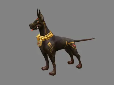 Cartoon black doberman - hound dog Low-poly 3D model