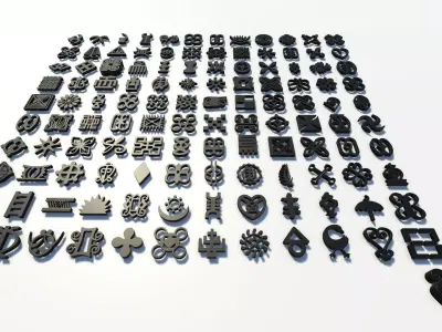 121 Adinkra Symbols - West African Symbols 121 Symbols 3D FBX  3D model